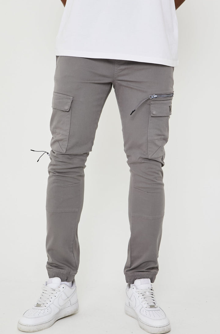 Mens Cargo Jogger Pants Tapered Stretch Fit Cuffed Grey – Voilondon.ae